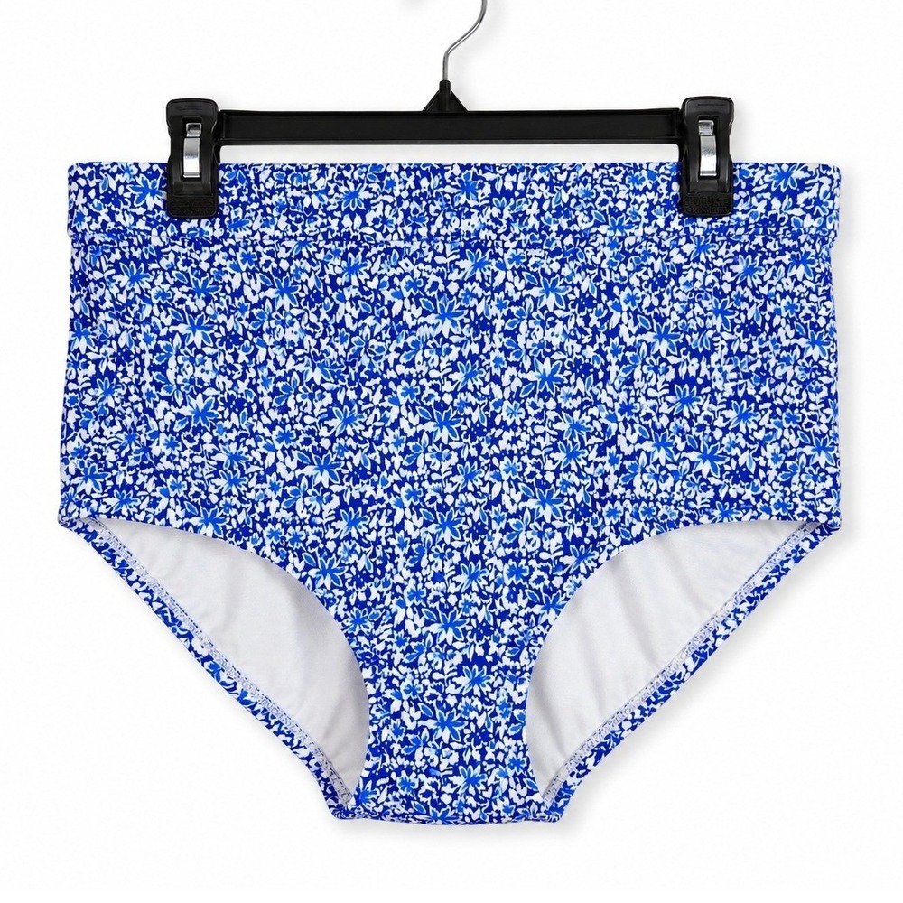 Raisins Curve Island Bottom Women 18W Blue Floral High Waist Swim Bikini Bottom